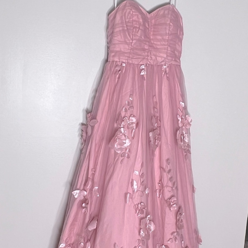 BCX Juniors' 3D Floral Ruched Strapless Gown, evening dress size 3 pink New - Picture 7 of 16